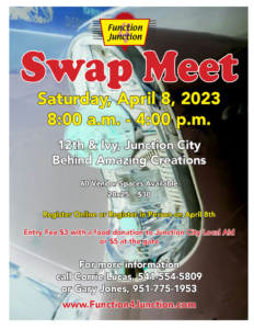 Swap Meet Saturday April 8 2023 8am - 4pm. 12th & Ivy, Junction City